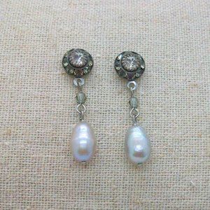 Pearl and Clear Rhinestone Drop Dangle Earrings Bridal Jewelry